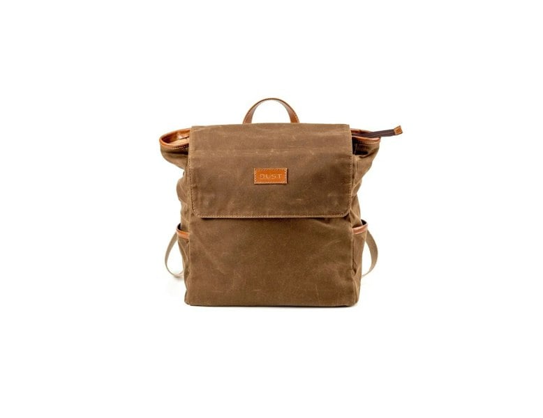 Leather Backpack In Waxed Cotton Made in USA Brown