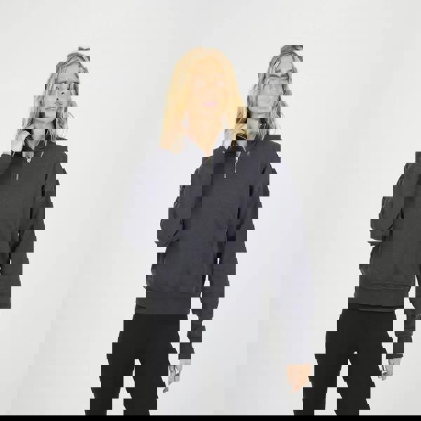 Brave Soul Charcoal Funnel Neck Quarter Zip Sweatshirt - Charcoal Image 1