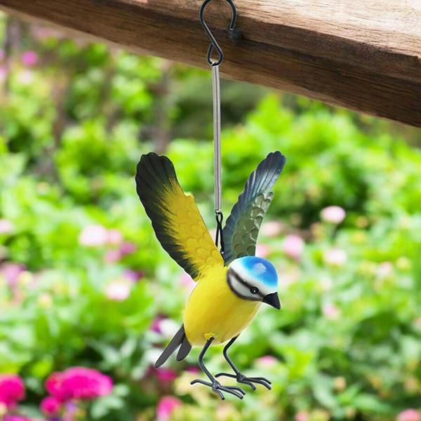 EDH Door Hardware Small Metal Hanging Blue Tit(14cm x 10cm x 10cm)– Handcrafted Weather-Resistant Bird Ornament –Decorative Hanging Robin
