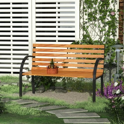 Wyld Haus Nifalo 122cm Steel And Natural Slatted Wood Outdoor Garden Bench