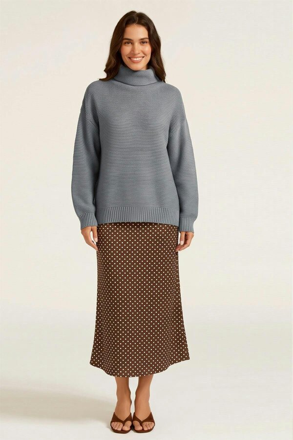 FS Collection Grey Roll Neck Relaxed Fit Knitted Jumper