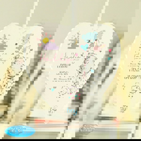 Personalised Memento Company Personalised Tiny Tatty Teddy Pink Wooden Heart Decoration