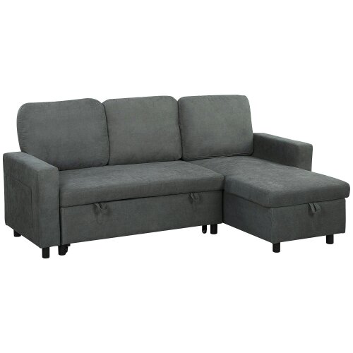 Wyld Haus Sesune Yoli Charcoal Grey Upholstered Pull Out Sofa Bed With Storage and Side Pockets