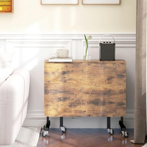 Wyld Haus Maro Wooden Brown Wood Effect Drop Leaf Dining Table With Wheels Seating 6