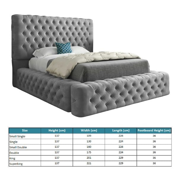 Casa Magna Grand Milan Pleated Upholstery Bed Frame - Grey