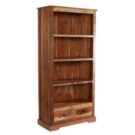 Wyld Haus Seattle Reclaimed Wood Large Bookcase 4 Shelves 2 Drawers