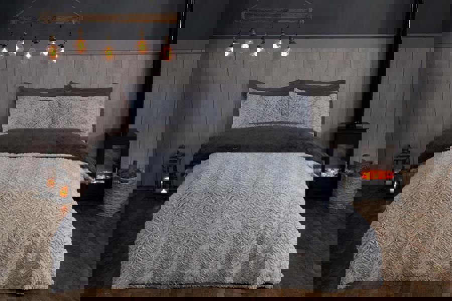 Smart Living Textured Two Tone Faux Fur Duvet Cover With Pillowcases - Grey