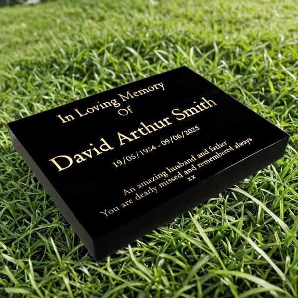 Memorials Direct Granite Memorial Tablet-Large & Extra Large Sizes– Premium Polished Black Stone – Free Personalised Gold Engraving