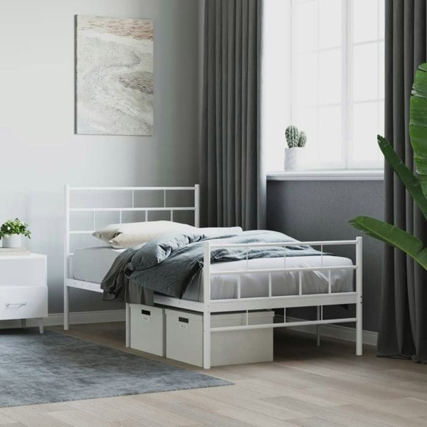 Berkfield Metal Bed Frame with Headboard and Footboard White 100x200 cm