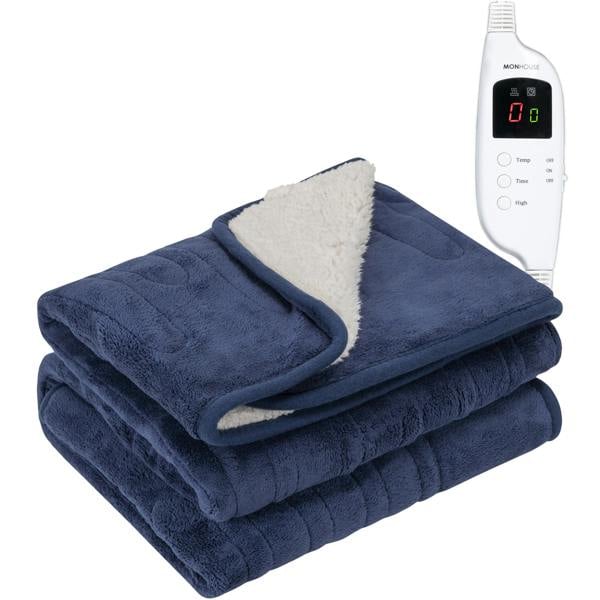 MONHOUSE Heated Electric Throw 9H Timer 9 Heat Setting Shearling Fleece Blanket