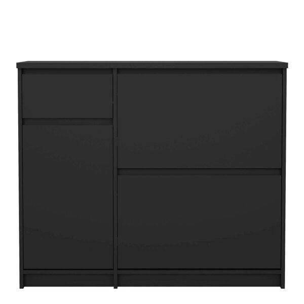 Wyld Haus Budapest Matt Black Wooden Shoe Cabinet 3 Doors 1 Drawer