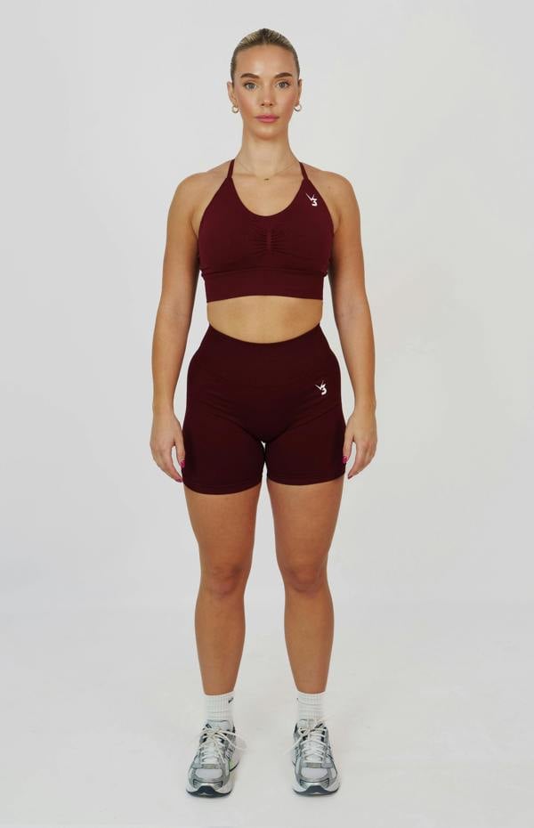 V3 Apparel Tempo Seamless Scrunch Shorts & Multi-Way Sports Bra Set - Pomegranate Red