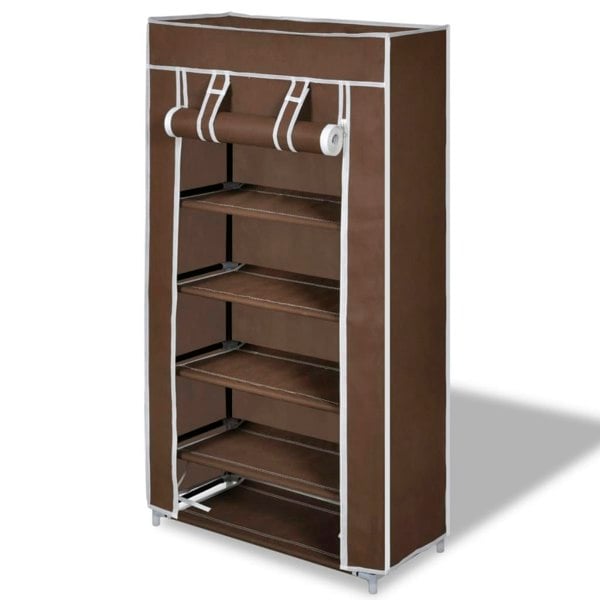 Berkfield Fabric Shoe Cabinet with Cover 58 x 28 x 106 cm Brown