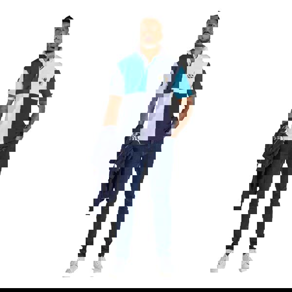 Raging Bull Mens Harlequin Cut and Sew Panel Rugby Polo Shirt - Teal - 