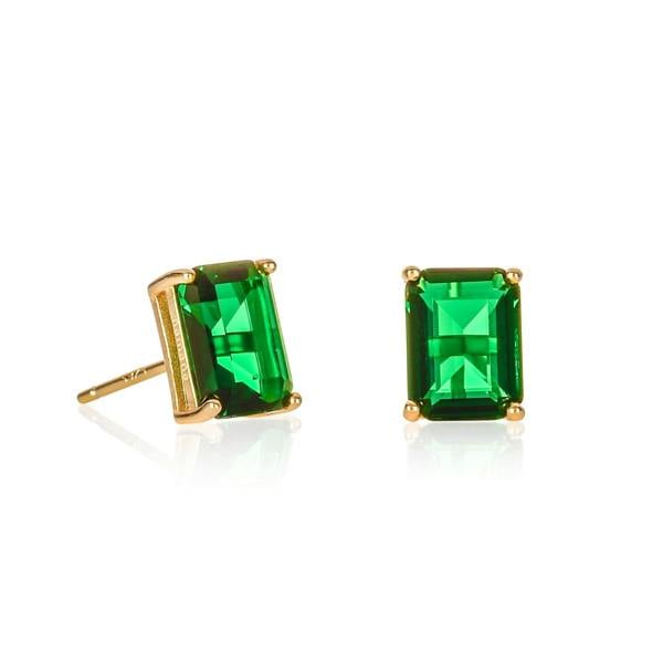 namana Gold Plated 925 Sterling Silver Rectangle Green Stud Earrings For Women