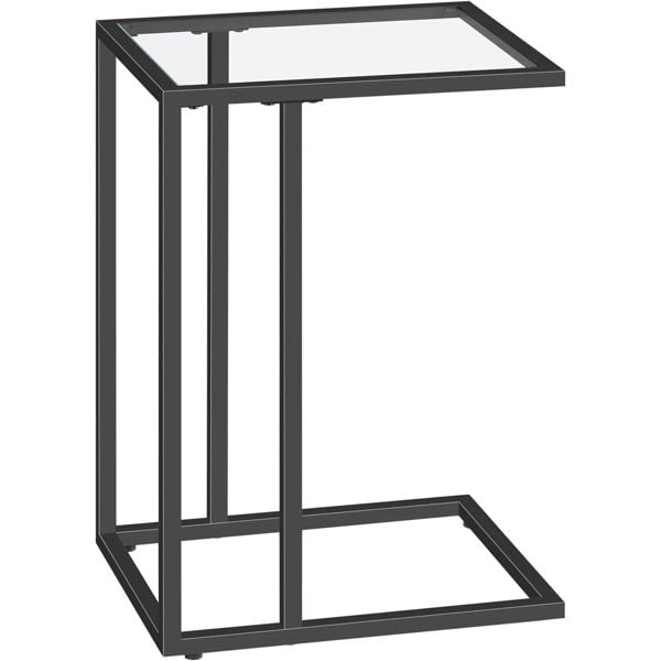 Storvo Tempered Glass C Shape Metal Side Table Black