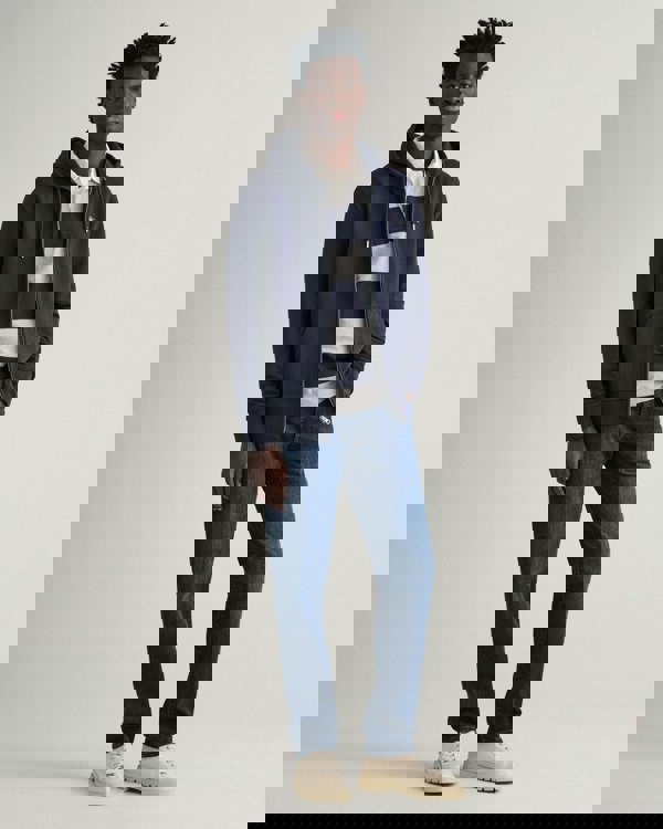 GANT Mens Regular Fit Shield Logo Full Zip Hoodie - 433 Evening Blue