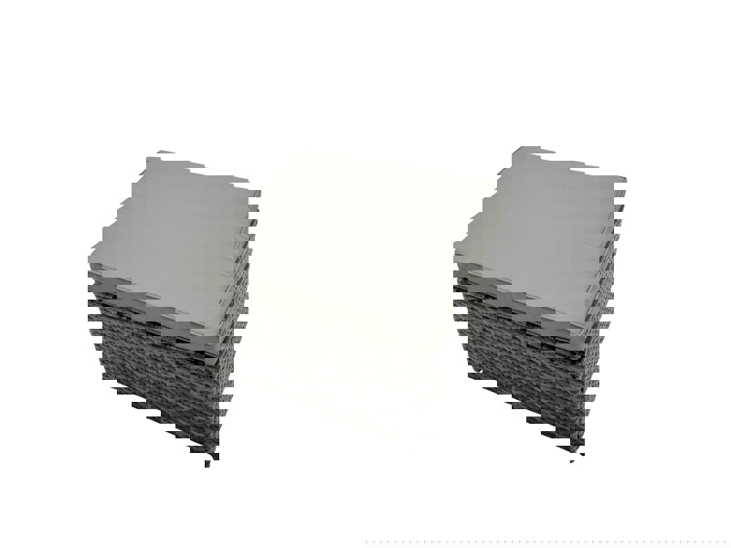 Fimous 6 Seater Garden Outdoor Rattan Furniture Set Rattan Sofa Oblong Dining Table with 2 Big Stools Dark Grey