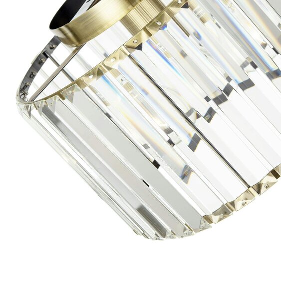 Happy Homewares Modern Chic Antique Brass and Clear Crystal Glass Flush Ceiling Light