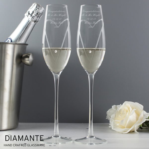 Personalised Memento Company Personalised Hand Cut Heart Pair of Flutes with Gift Box