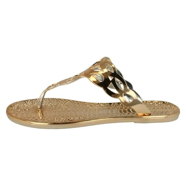 Spot On Ladies Spot On Flat Toepost Crocodile Pattern Sandal