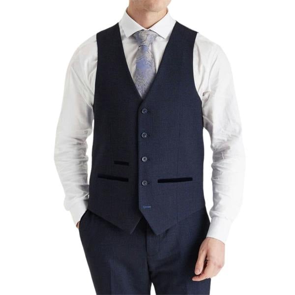 Infinity Leather Men's Navy Suit Waistcoat Prince Of Wales Formal Waistcoat