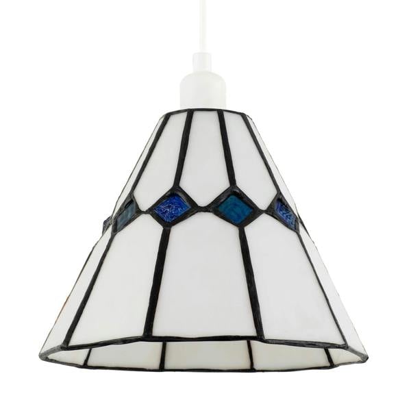 White Glass Tiffany Pendant Light Shade with Midnight Blue Diamonds Image 1