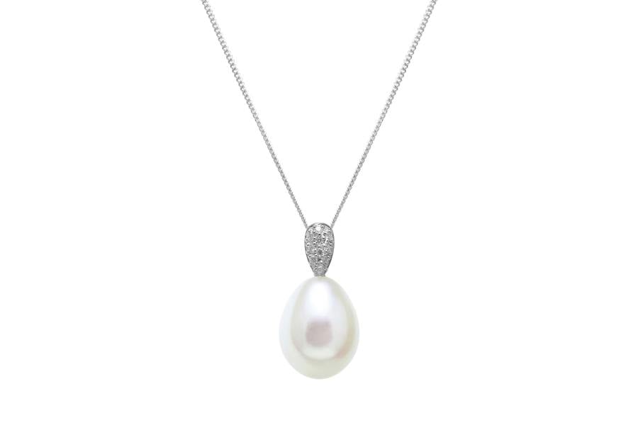 Sarah Layton Freshwater Teardrop Pearl & Diamond Pendant - White Gold - DP307WG