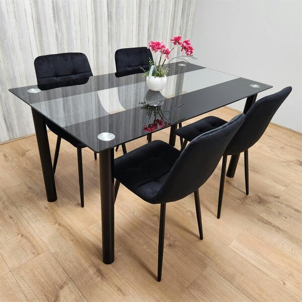 Kosy Koala Black Glass Dining Table Set With 4 Black Velvet Chairs For Dining Room And Kitchen Furniture