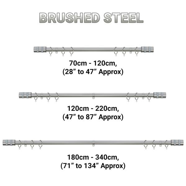 A.Unique Home Diamante Barrel Extendable Curtain Pole(25/28mm)(Brushed Steel,120cm-220cm)