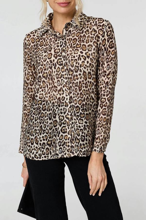 Brown | Animal Print Long Sleeve Shirt