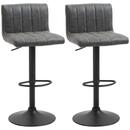 Wyld Haus Ralava Set Of 2 Faux Leather Grey Adjustable Swivel Bar Stools With Footrests