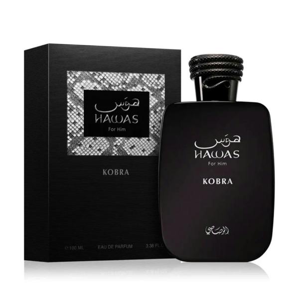 Rasasi Hawas Kobra Eau de Parfum 100ml perfume bottle and box front view