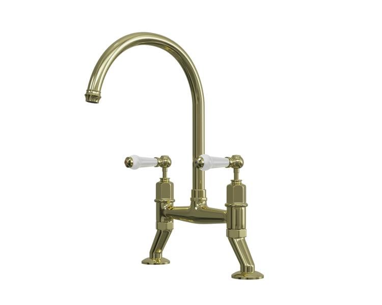 Flode Larvik | Kitchen Dual Lever Bridge Mixer Tap | Polished Brass Finish
