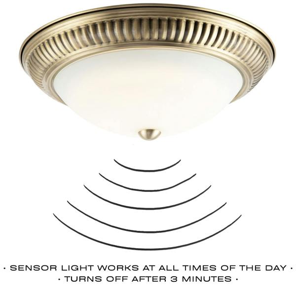 Modern LED IP44 Flush Ceiling Light in Antique Brass with Sensor Image 3