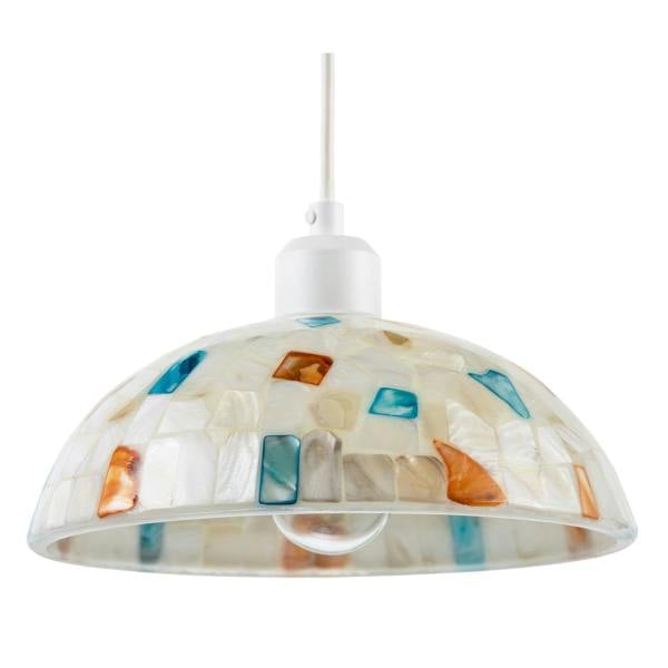 Mother of Pearl Mosaic Dome Pendant Lighting Shade with Coloured Tiles Image 1