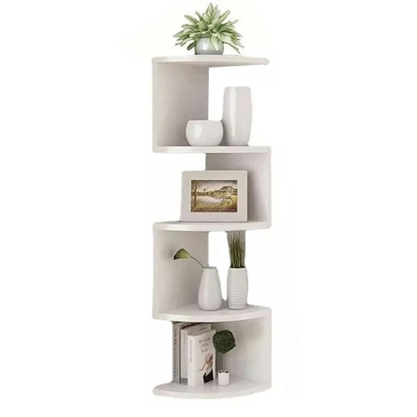 Havendro 5 Tier Floating Corner Shelves Wooden Storage Display Shelf Units Wall Mount - pvc - white