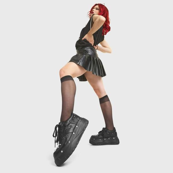 Lamoda Winner Black PU Knee High Platform Boots Chunky Gothic Stylish Shoes