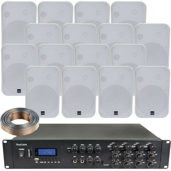 1600W Bluetooth Sound System 16x 200W White Wall Speaker 8 Zone Matrix Amplifier