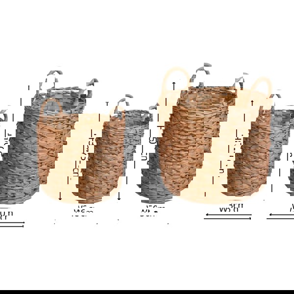 Ivyline Woven Round Rattan Log Basket with Handles Set of 2