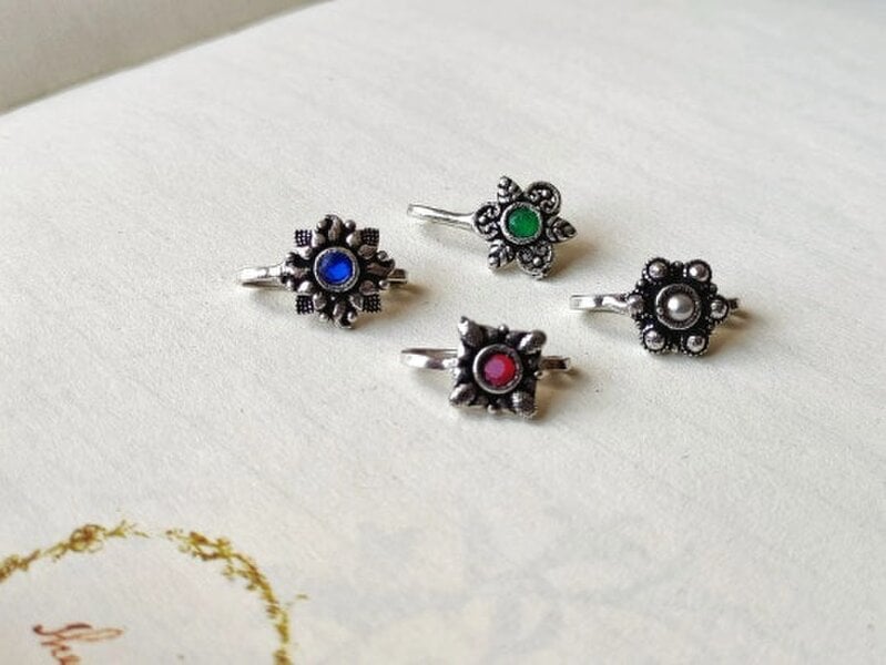 The Colourful Aura German Silver Multicolour Stone Transitional Clip On Non Pierced Nose Ring