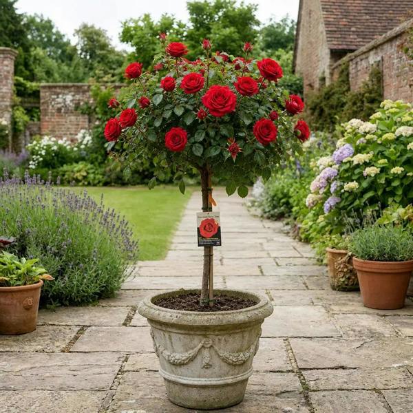 7.5L Standard Rose Tree Red 100-110cm - Classic Flowering Garden Rose Plant