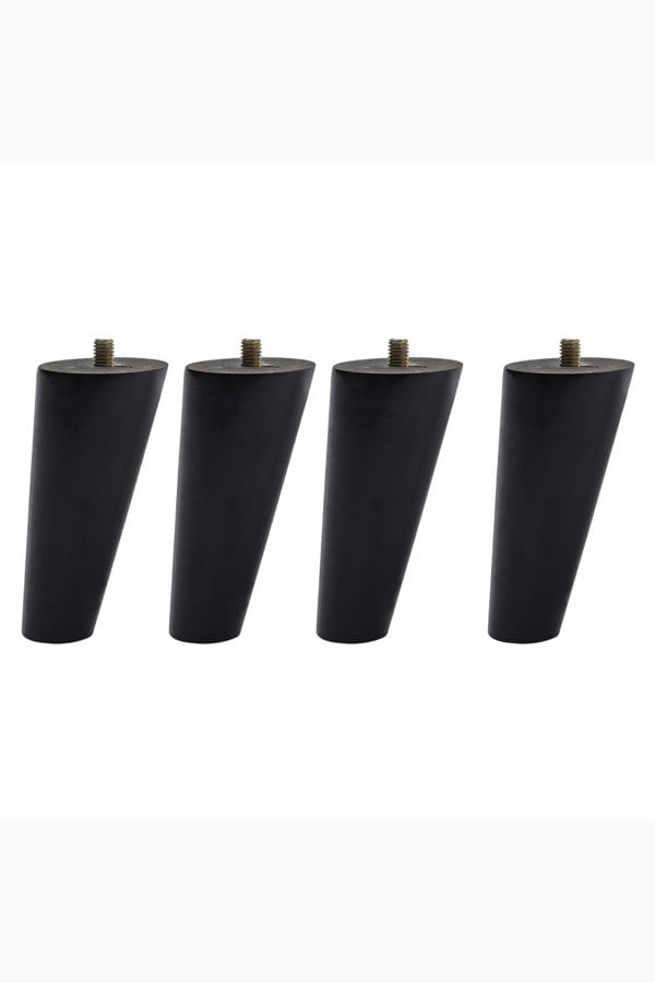 Living and Home 4Pcs 10cm H Black Round 10° Tilted Oak Furniture Replacement Legs with Flat Corner Galvanized Fixed Iron Plates