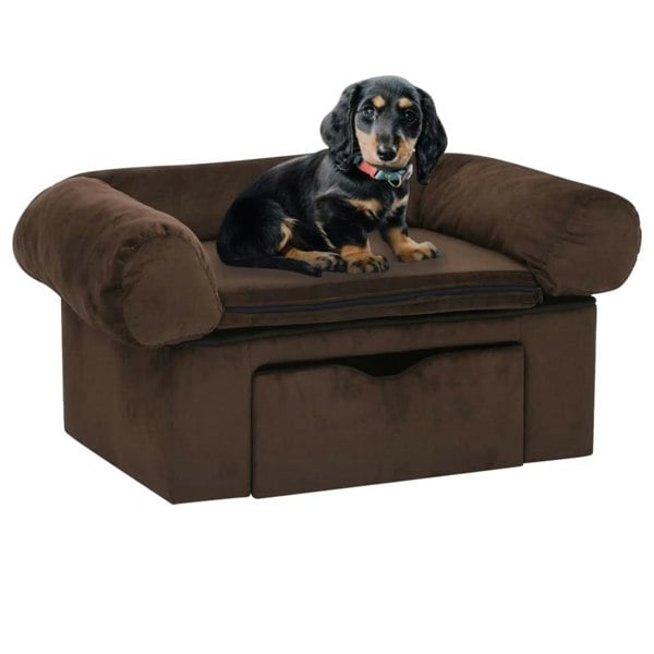 Berkfield Dog Sofa with Drawer Brown 75x50x38 cm Plush