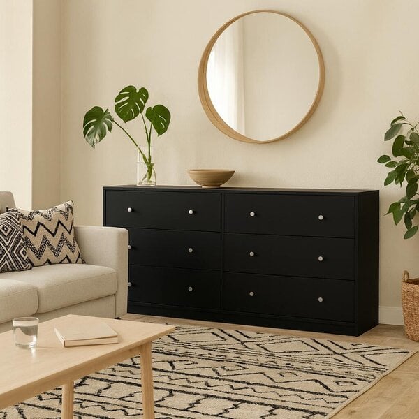 Wyld Haus Tainan Black Wide Chest 6 Drawers