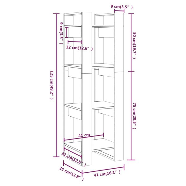 Berkfield Book Cabinet/Room Divider White 41x35x125 cm Solid Wood Pine