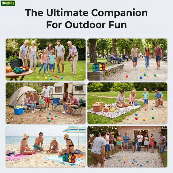 My Garden Outdoor Living French Boules Set 8x Plastic Bocce Balls, 1x Jack & 1x Carry Case - Water Filled Petanque Boules Set for Garden Game, Beach
