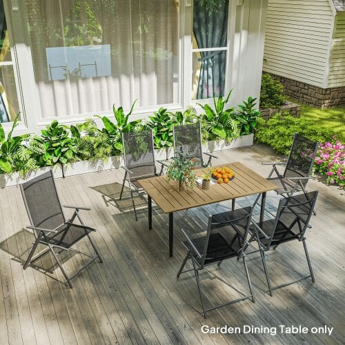 Wyld Haus Safafa 150cm Metal Brown Rectangular Garden Dining Table With Slatted Top And Parasol Hole