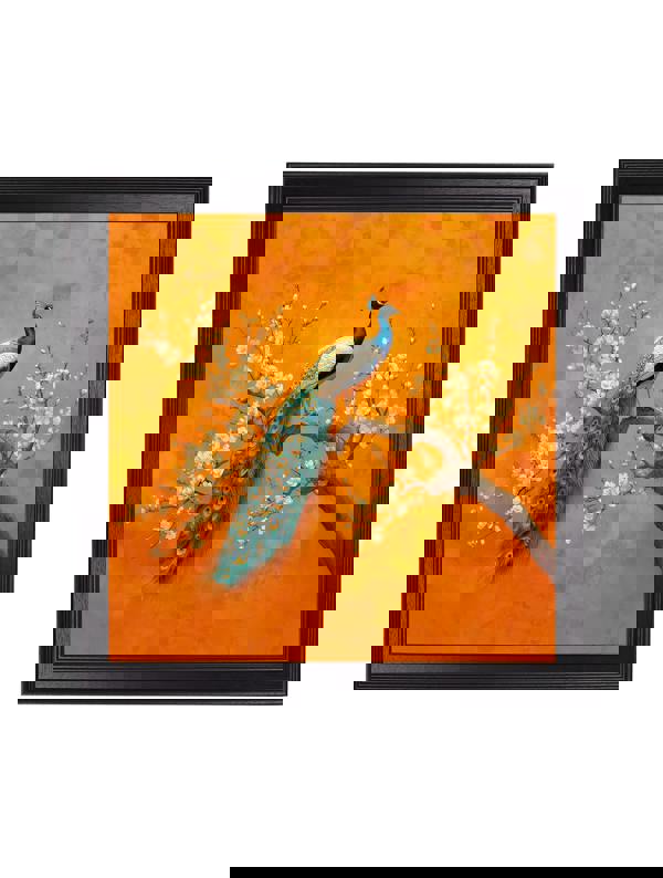 Exceptional Art Peacocks In Saffron Garden - Black Hurstwood square frame