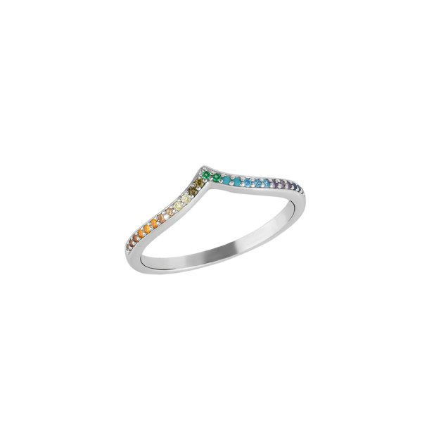 Spero London Rainbow Multicolour Wishbone Ring Sterling Silver